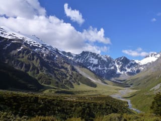 Brodrick Pass feature image - Looking up the North Huxley Valley from Brodrick Hut.