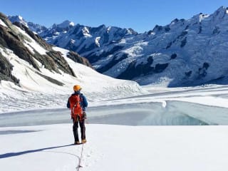 Alpine Traverses & Mountaineering Expeditions feature image - Navigating crevasses on the Tasman Glacier, Aoraki Mount Cook National Park