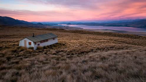 New Zealand Private Mountain Huts | Exclusive Backcountry Accommodation in the Southern Alps - Sunset at Rex Simpson Hut, Two Thumb Range, Lake Tekapo 1