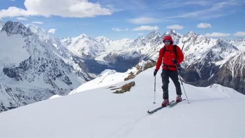 Mount Cook Range Ski Mountaineering |  - Ski Mountaineering - skinning up Ball Ridge 1