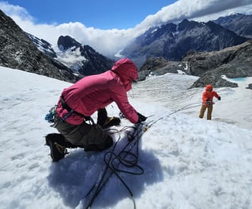 Mountaineering & Climbing Instruction Courses - Intensive Mountaineering Skills Course - Learning crevasse rescue on the Ball Glacier, Aoraki Mount Cook National Park 2