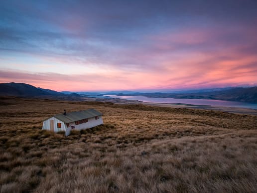 New Zealand Alpine Hikes, Trekking & Snowshoeing - New Zealand Alpine Treks & Hikes - Tekapo High Country Hike - Sunset over Rex Simpson Hut (photo: K. Bowie) - Sunset over Rex Simpson Hut (photo: K. Bowie) 5