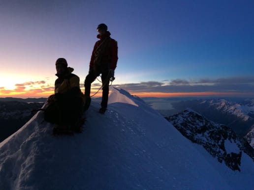New Zealand Alpine Climbing, Mountaineering Instruction & Guided Ascents - Guided Alpine Ascents in New Zealand - Aoraki Mount Cook - Aoraki Mount Cook - first light on the summit - <br>
Aoraki Mount Cook - first light on the summit 2