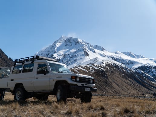 New Zealand Alpine Instruction Courses - Mountaineering & Climbing Instruction Courses - Introductory Mountaineering Course - Lake Tekapo 4WD Adventures - Cass Valley - 4WD access is a fun and much better option compared with heli access – cheaper and lower carbon emissions 4