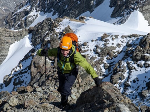 About - Preparing for your Mountain Adventure - Routes to and from Caroline Hut and Ball Ridge - Scrambling up rock and snow to the summit of Kaitiaki Peak - Climbing through rock and snow up Kaitiaki Peak near Ball Pass, Aoraki Mount Cook National Park 13