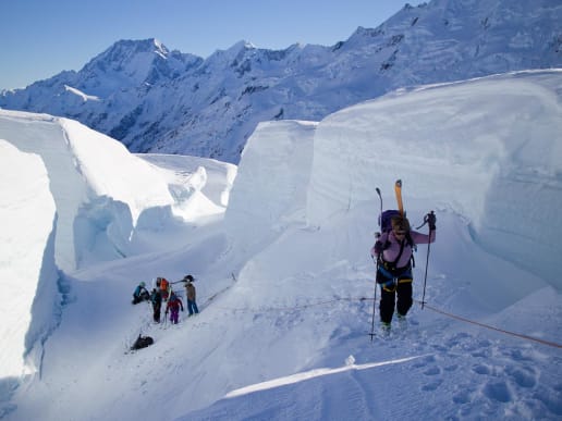 New Zealand Backcountry Skiing & Split-boarding - New Zealand's Best Glacier Touring & Ski Mountaineering - Ski Mount Cook & Westland Glaciers - Climbing out of Canyon Lands on a rope, Tasman Glacier - Climbing out of Canyon Lands on a rope, Tasman Glacier 7