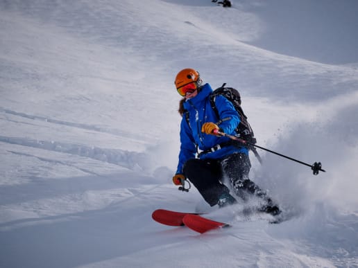 New Zealand Backcountry Skiing & Split-boarding - The Best Freeride, Ski Touring & Split-Boarding Adventures in New Zealand - Heli Ski & Split-board Tours - Enjoying fresh powder snow on a heli ski touring trip - Skier in fresh powder snow, heli ski touring near Lake Tekapo 1