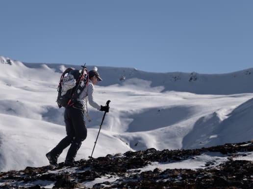New Zealand Alpine Hikes, Trekking & Snowshoeing - New Zealand Snowshoe Hikes & Winter Treks - Lake Tekapo Snowshoeing - Lake Tekapo Snowshoeing — Hiking up Snake Ridge - Hiking up Snake Ridge in the Two Thumb Range, Lake Tekapo Snowshoeing, New Zealand 2
