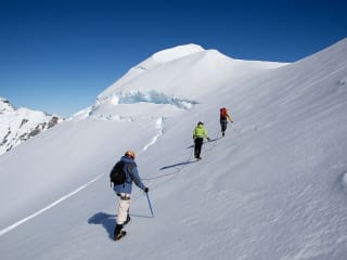 Guided Mountaineering Trips feature image - Roped up for glacier travel on the Tasman Glacier, Aoraki Mount Cook National Park