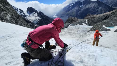 Alpine Instruction Course Intensive Mountaineering Skills | Learn technical alpine skills from professional mountain guides - Learn about mechanical advantage and crevasse rescue skills on a mountaineering course at Caroline Hut, Aoraki Mount Cook National Park 1