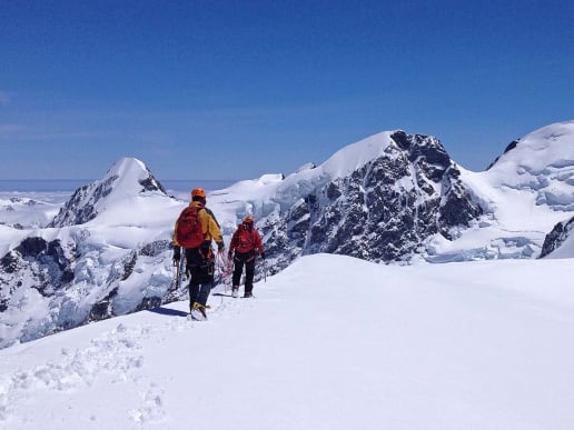 New Zealand Alpine Climbing, Mountaineering Instruction & Guided Ascents - Mountaineering Skills & Alpine Climbing Courses - Specialized Alpine Climbing Course - Climbers on the summit ridge of Hochstetter Dome, Southern Alps, New Zealand - Climbers on the summit ridge of Hochstetter Dome, Southern Alps, New Zealand 6