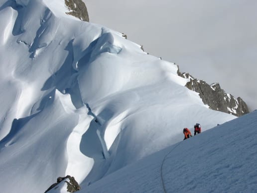 New Zealand Alpine Climbing, Mountaineering Instruction & Guided Ascents - Guided Alpine Ascents in New Zealand - Mount Sefton - Mount Sefton - climbing the final steeper pitches to the summit - Mount Sefton - climbing the final steeper pitches to the summit 4