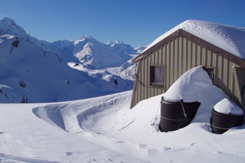 Venue: Caroline Hut (winter) - Caroline Hut on Ball Ridge, Aoraki Mount Cook National Park - winter conditions
