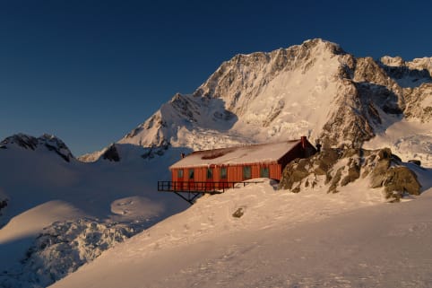 Venue: Plateau Hut (summer) - Plateau Hut in front of the East Face of Aoraki Mount Cook