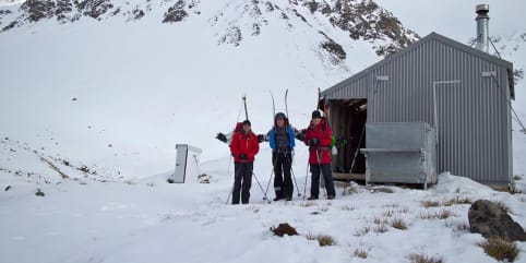 Venue: Lady Emily Hut - South WIng (winter) - Ski tourers at Lady Emily Hut, Cass Valley, Gamack Range