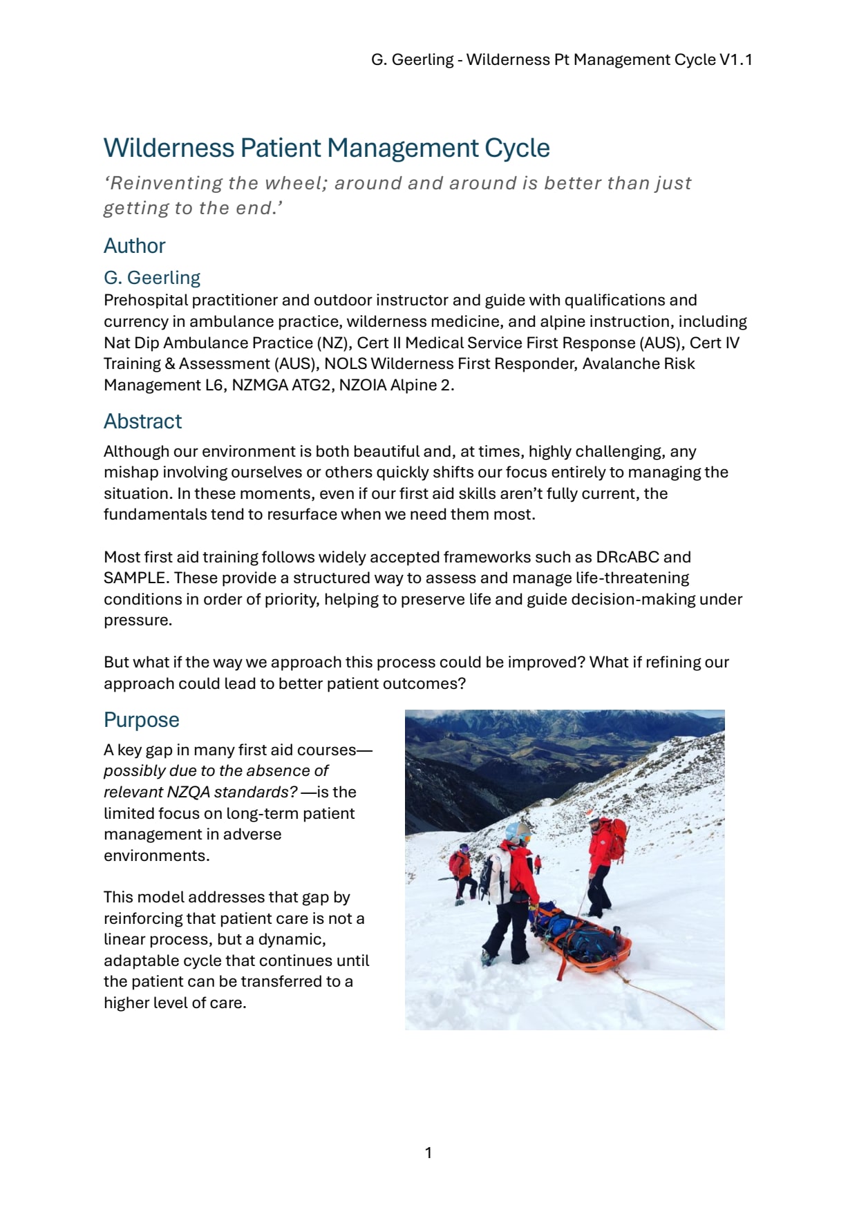 First Aid Safety research on Wilderness Patient Management Cycle