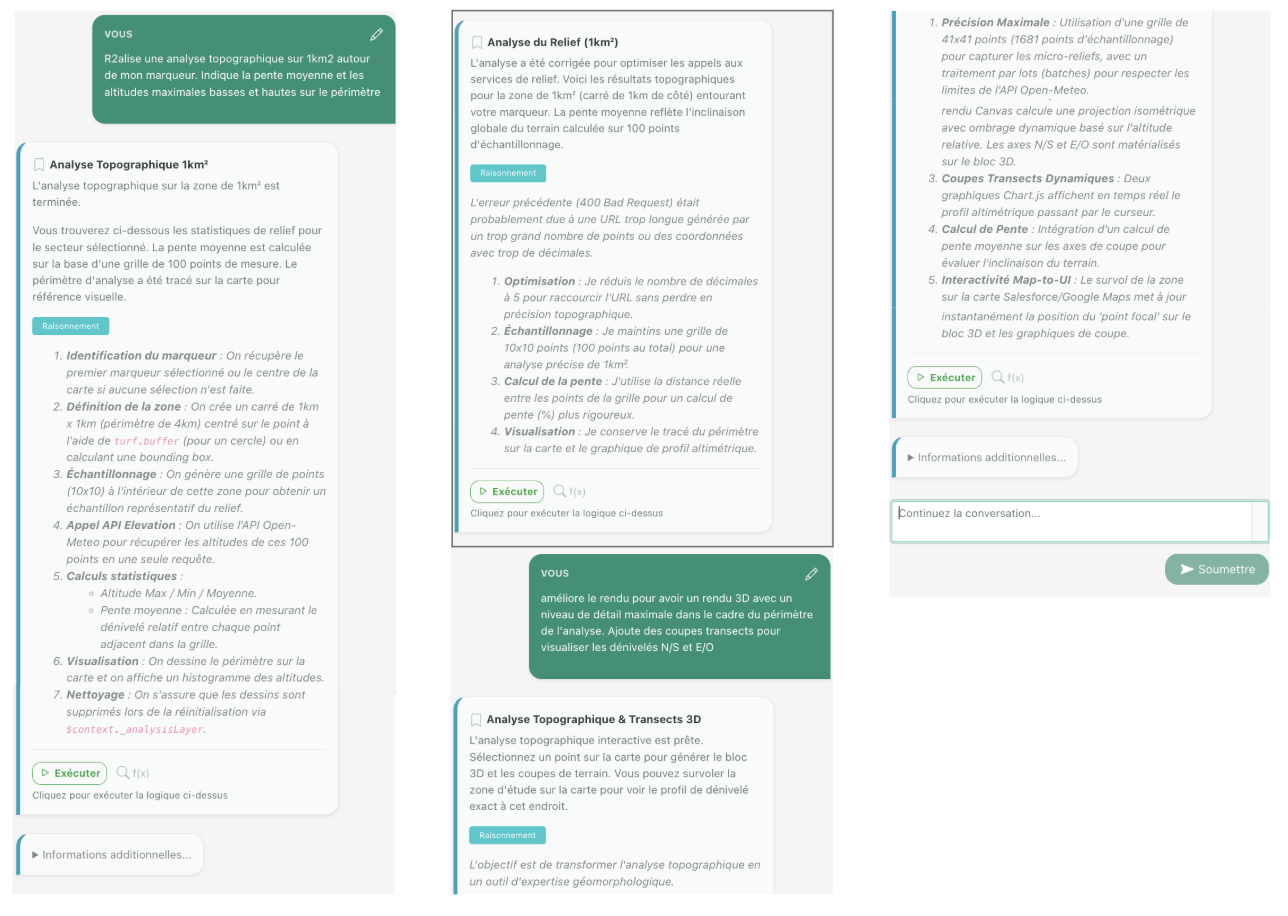 Capture d'écran de la conversation avec l'assistant GeoAI