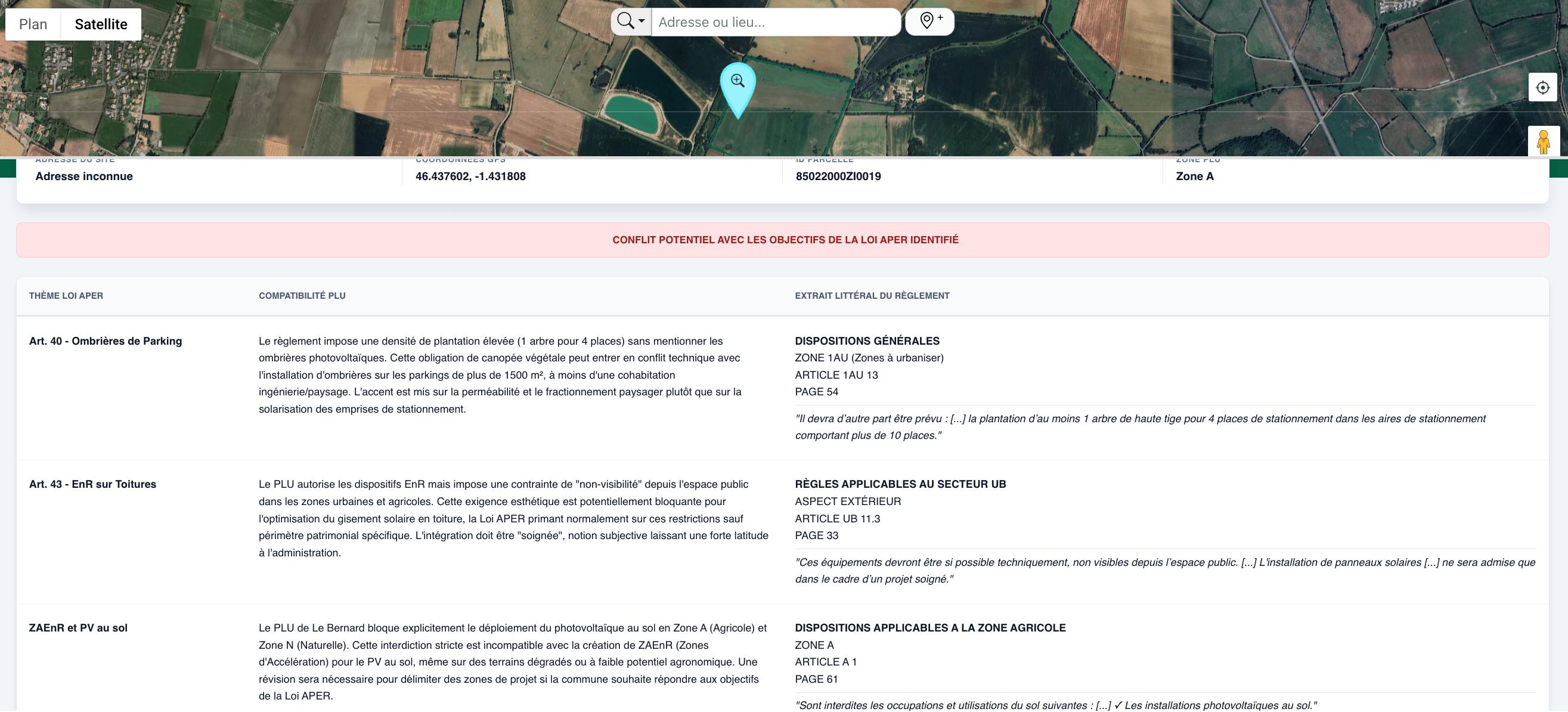 Analyse des contraintes du PLU relatives à la loi APER