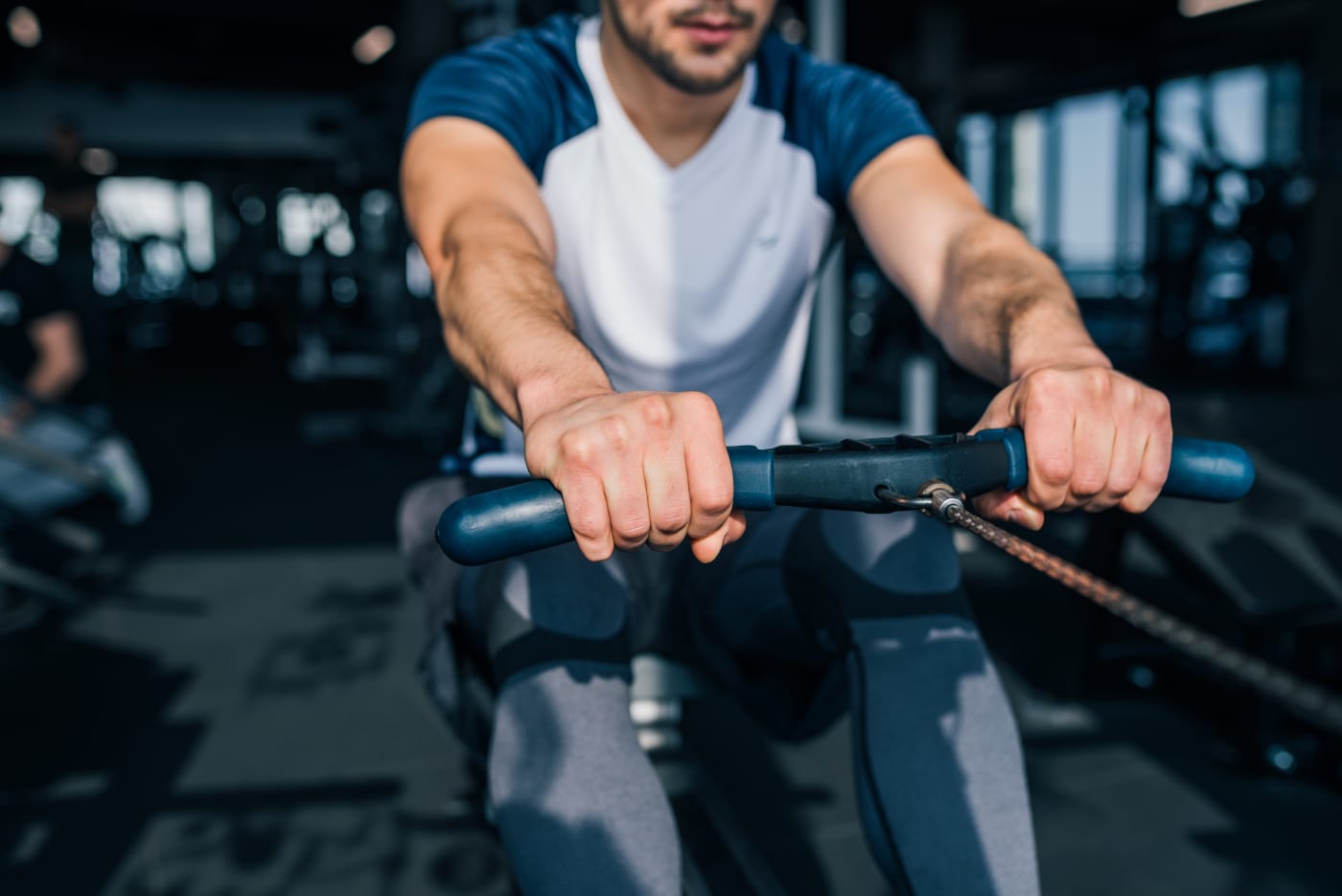 High intensity conditioning workout with rowing