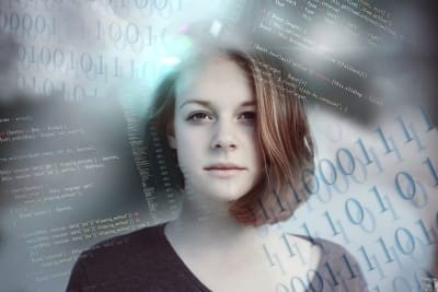 Photo of a woman with a tech background