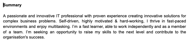 Summary 1 screenshotSummary