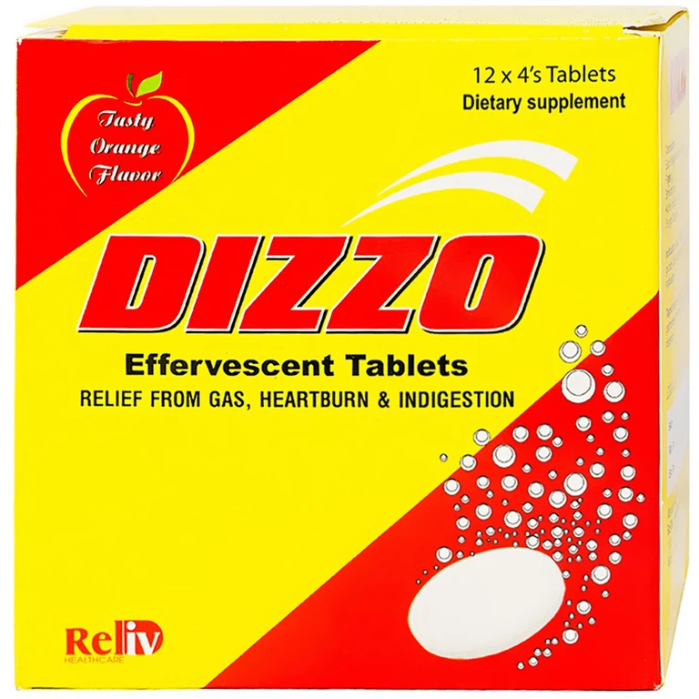 Viên sủi Dizzo Reliv hỗ trợ tiêu hóa, giảm triệu chứng đầy hơi, ợ hơi, khó tiêu (12 vỉ x 4 viên)