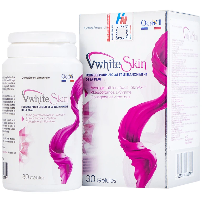 Thực phẩm bảo vệ sức khỏe VwhiteSkin hỗ trợ duy trì độ ẩm cho da, tăng độ đàn hồi cho da (30 viên)
