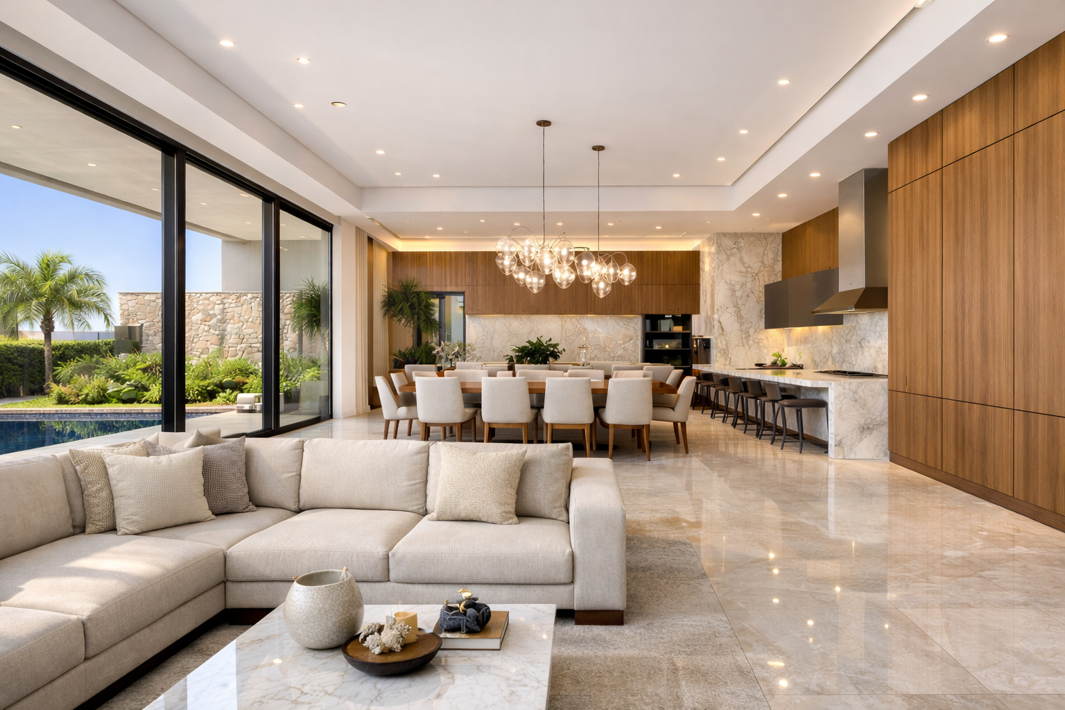 Sala moderna com piscina e cozinha gourmet.png