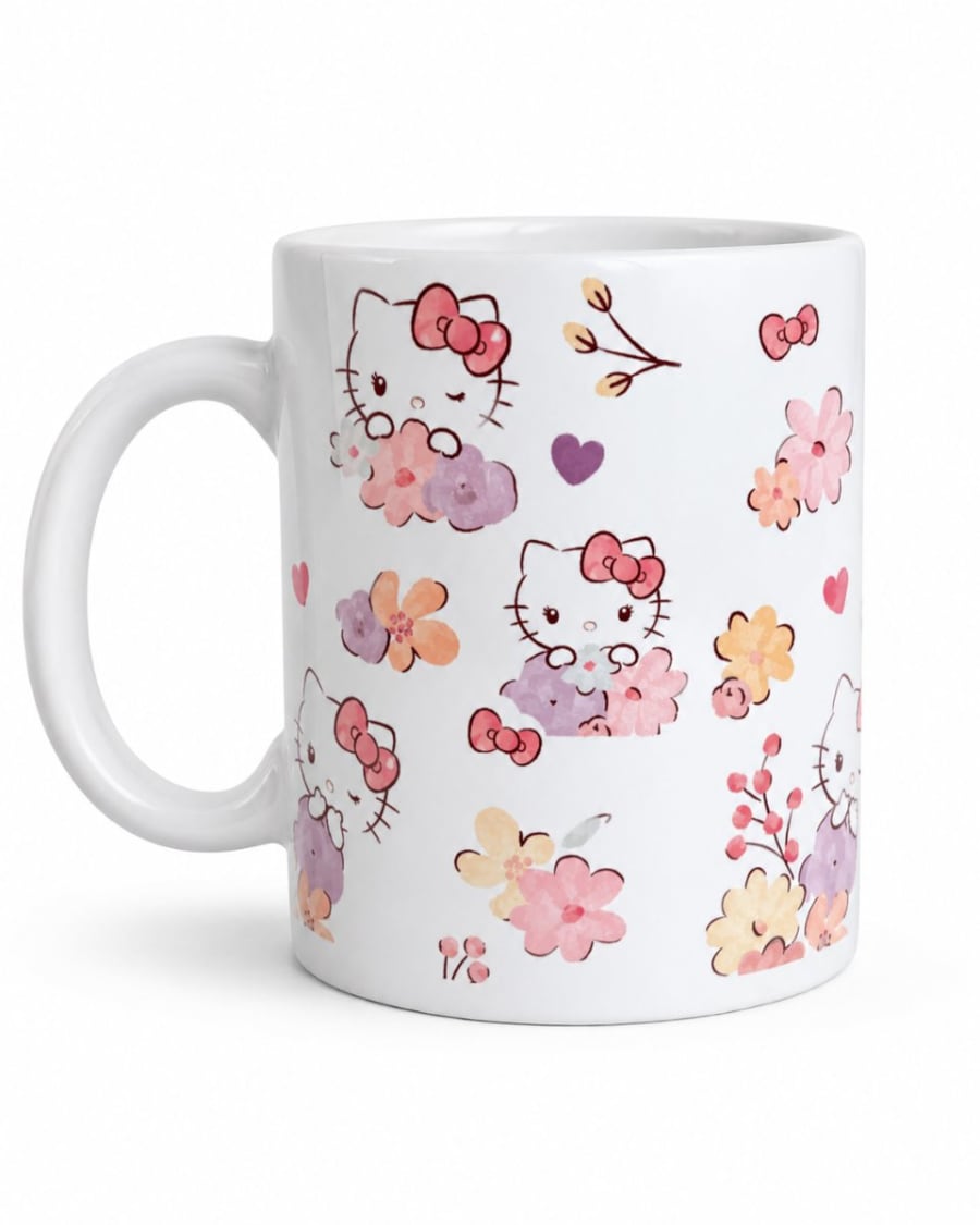 Taza De Cerámica Hello Kitty Con Diseño De Flores