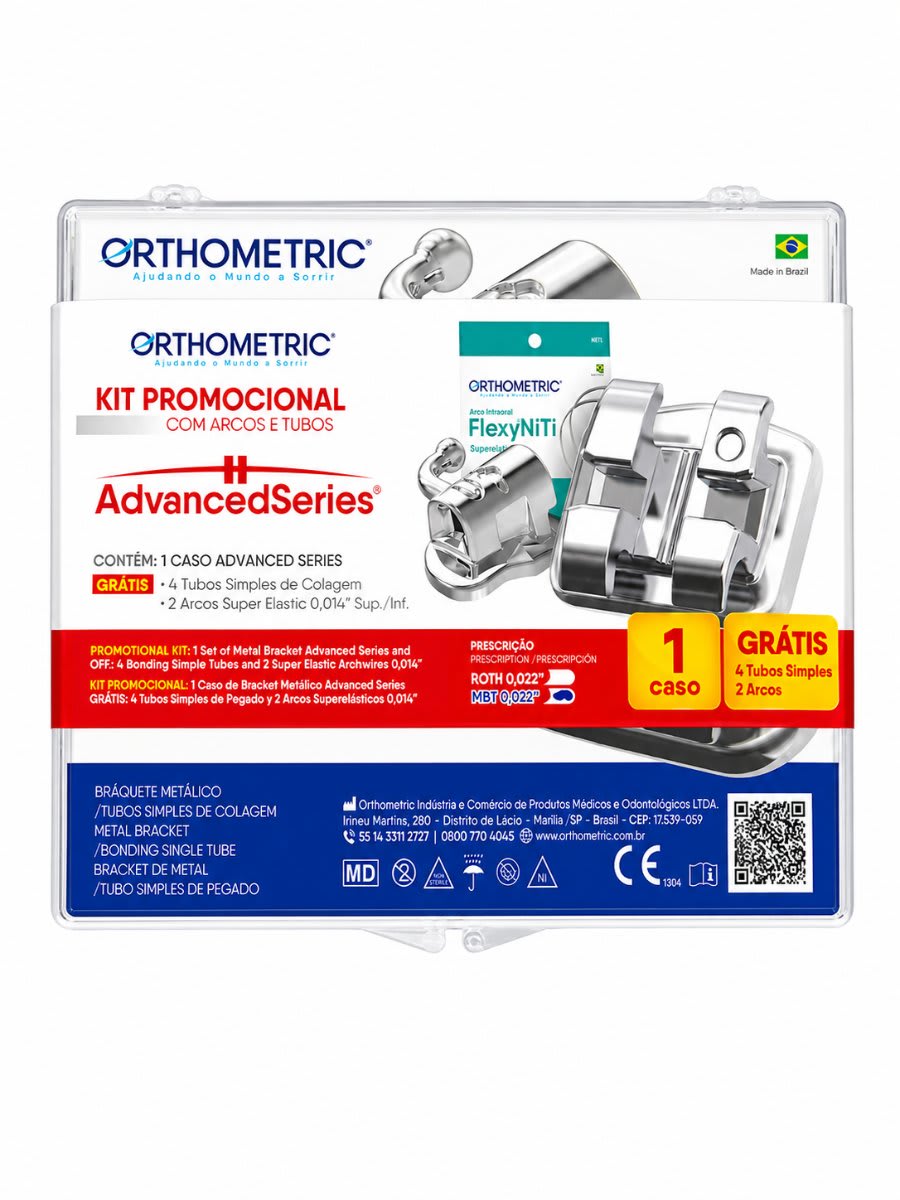 1 caso - Kit Promocional Orthometric AdvancedSeries - Bráquete Metálico + Arcos y Tubos de Regalo