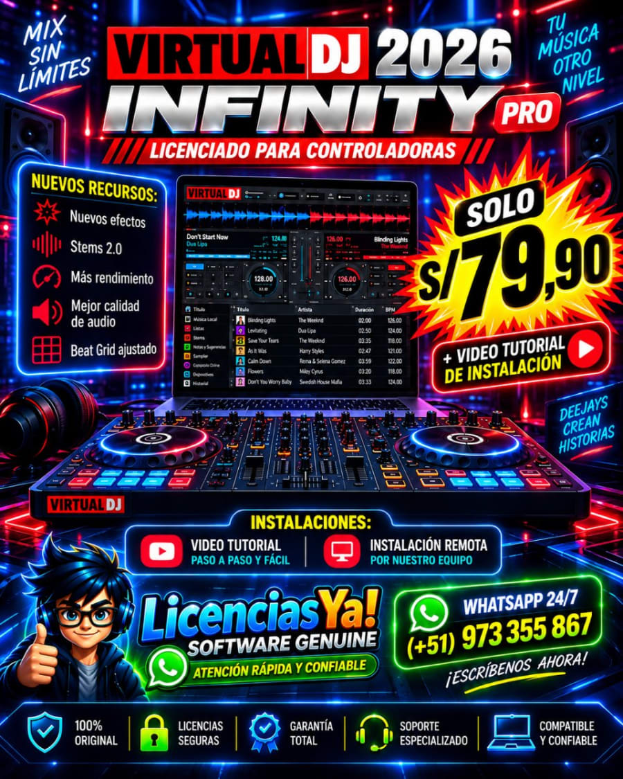 VirtualDJ Pro 2026 para Windows | Software DJ profesional, mezcla, stems, video, karaoke y controladores