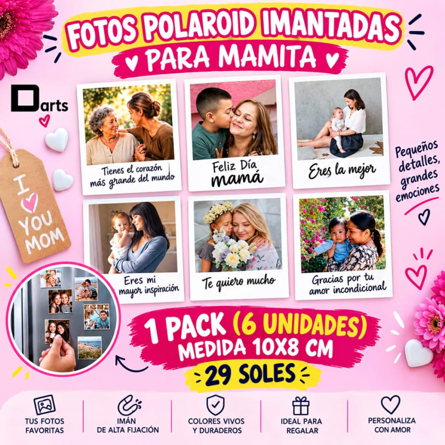 PACK 6 FOTOS IMANTADAS "PARA MAMITA" POLAROID 10X8