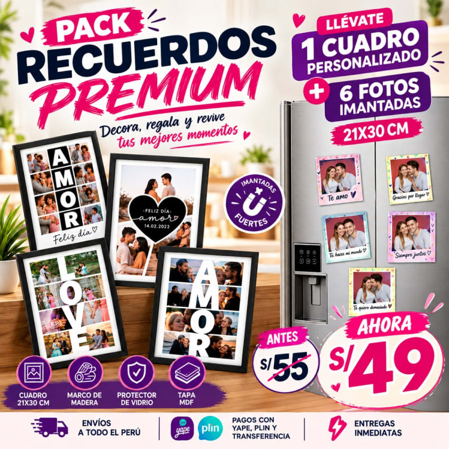 6 FOTOS IMANTADAS ESTILO POLAROID + 1 CUADRO PERSONALIZADO