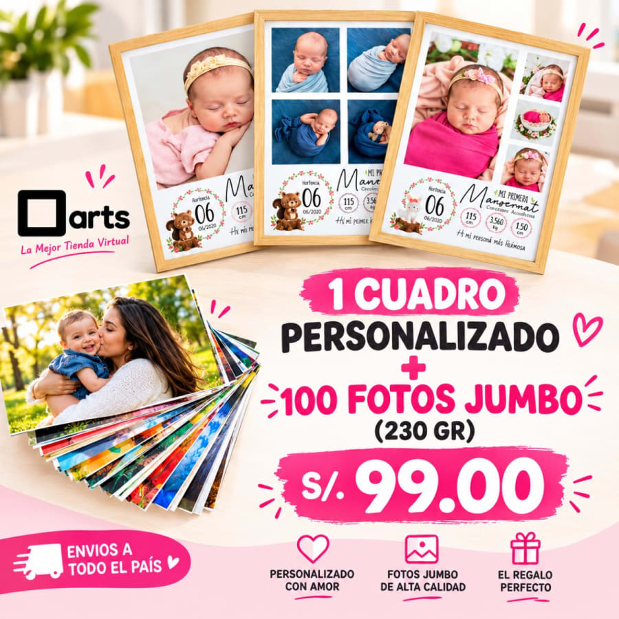 100 FOTOS JUMBO 10X15 + 1 CUADRO PERSONALIZADO