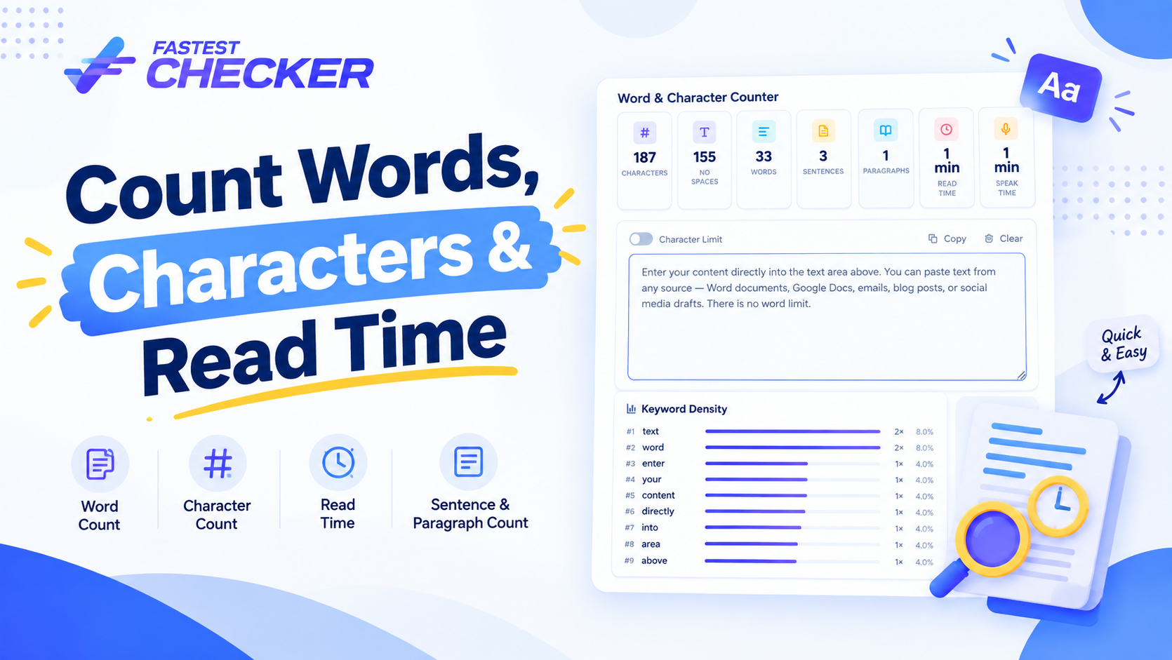 Free Word Counter Tool: Count Words, Characters & Read Time