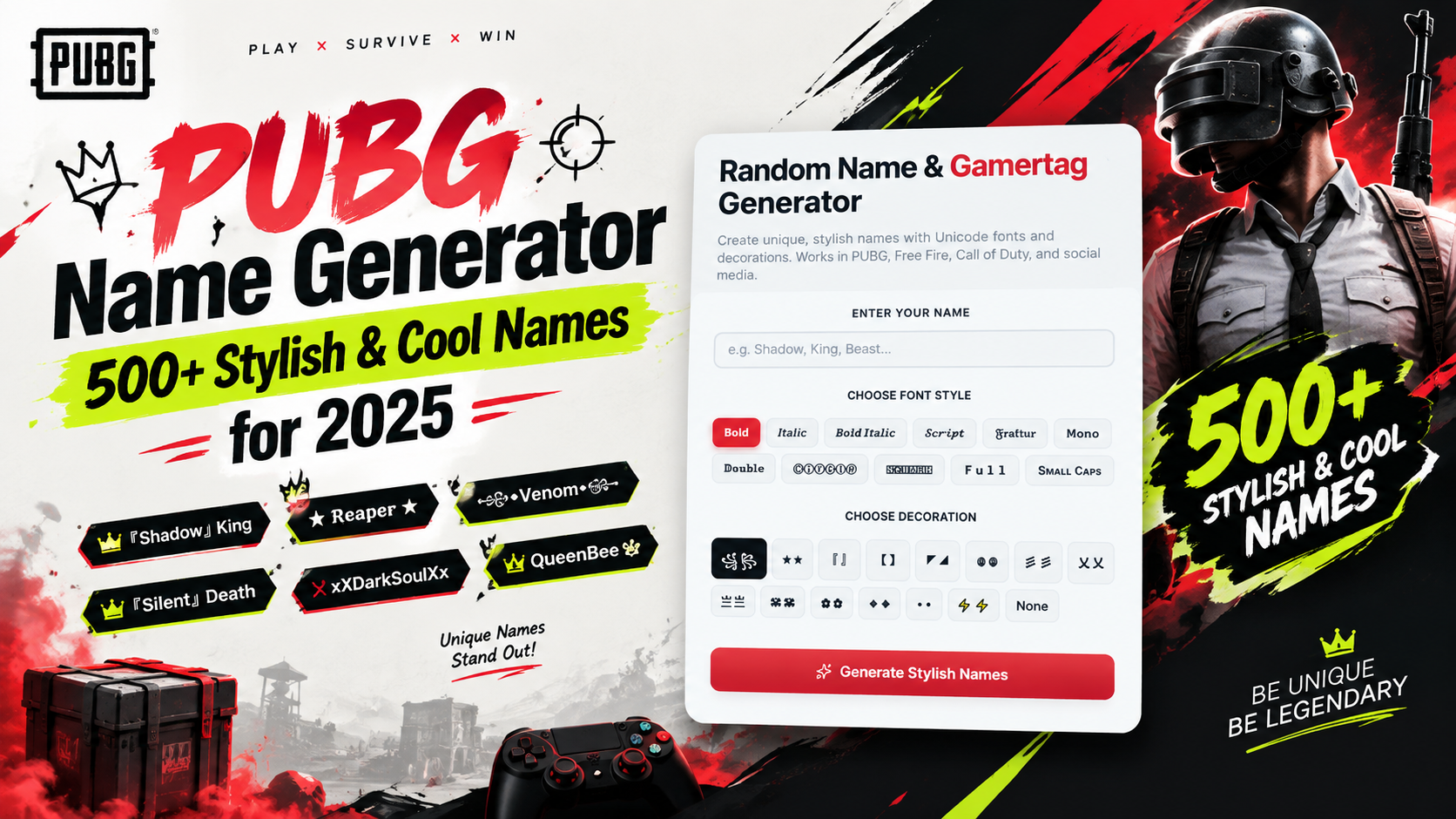 PUBG Name Generator: 500+ Stylish & Cool Names for 2025