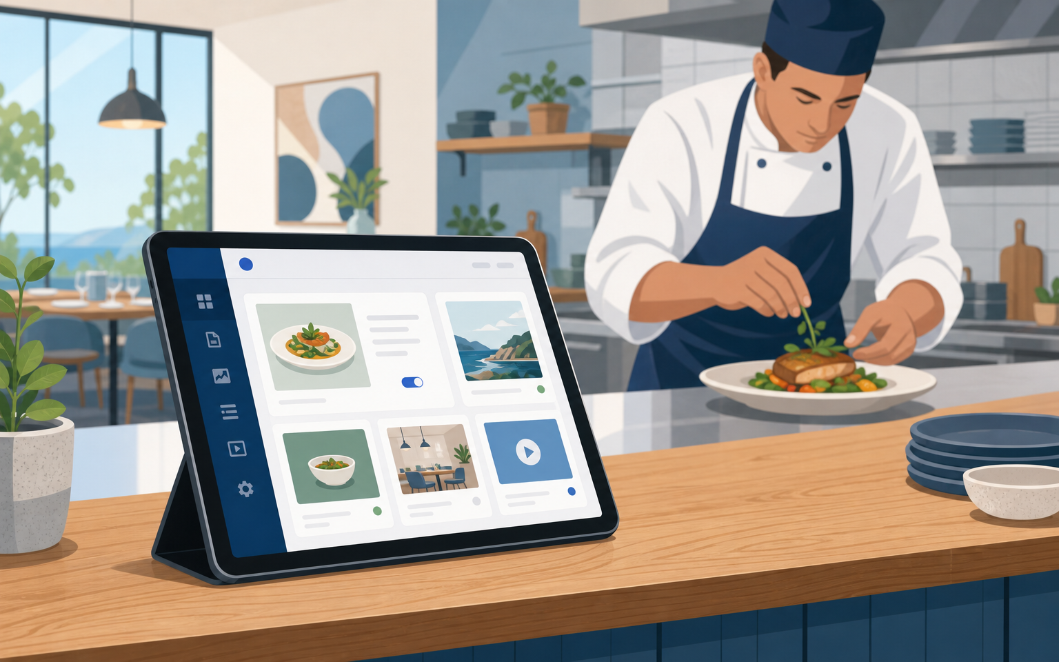 Hybrid Approach Headless CMS — illustration for an article on next.js vs wordpress restaurant