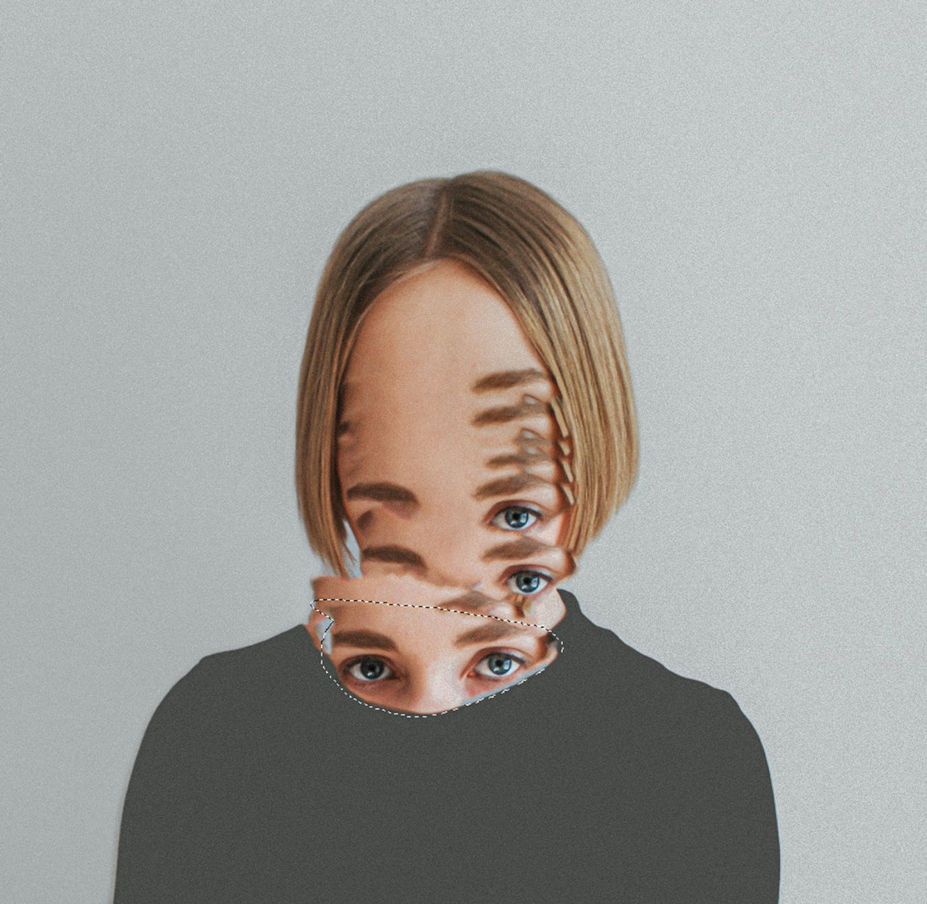 Conceptual portrait showing a woman's face with a surreal, layered effect.