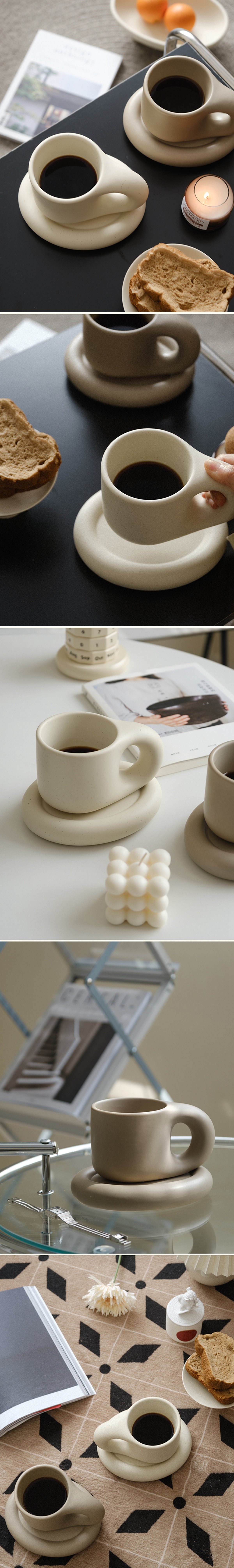 Chubby Cute Coffee Mug,Ceramic Cup & Saucer Sets for Office&Home,9 Oz Coffee  Cup for Latte Tea Milk WENSHUO