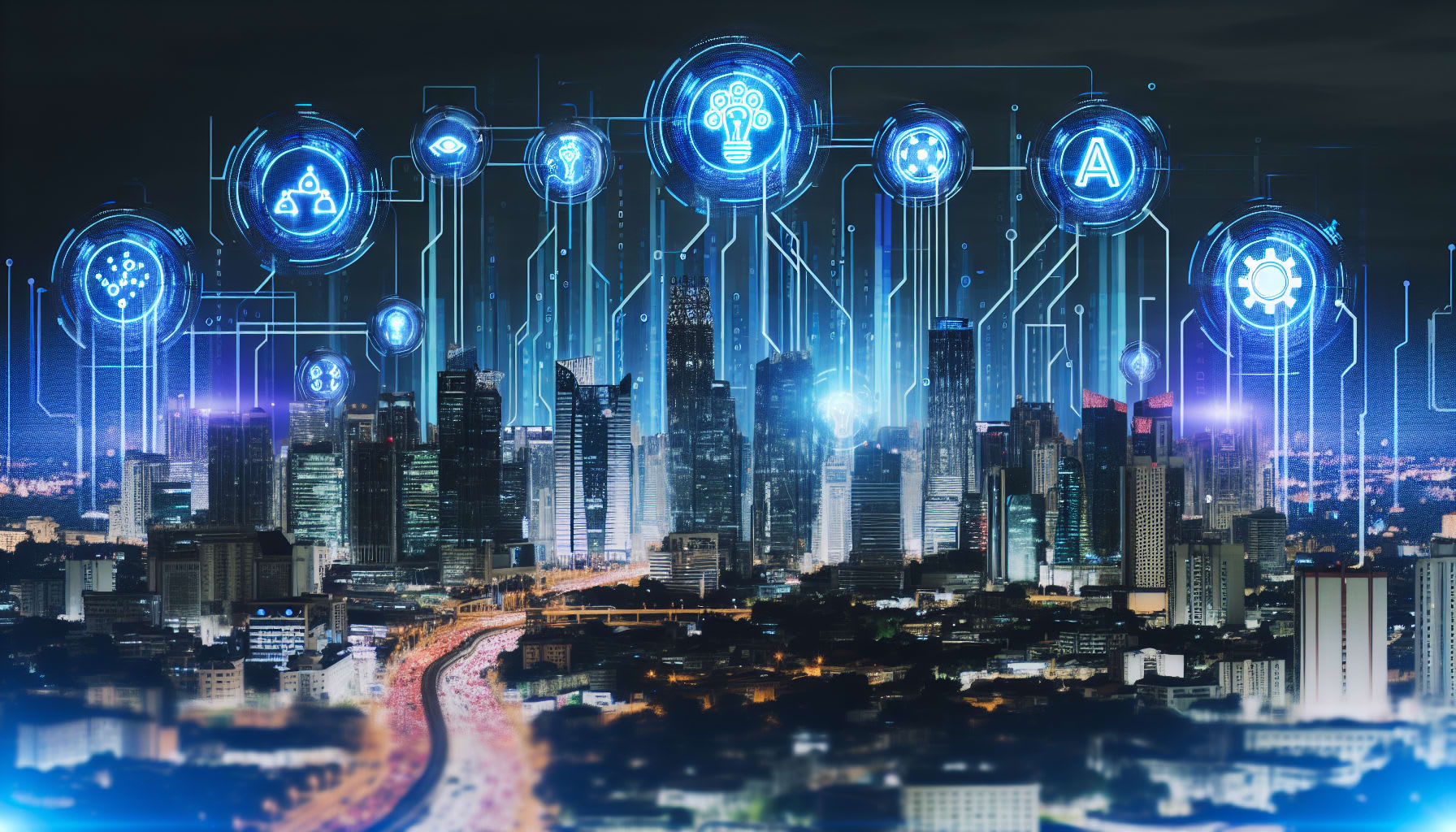 תמונת עיר עתידית המתארת את ההתפתחות הדיגיטלית של SEO בשנת 2026