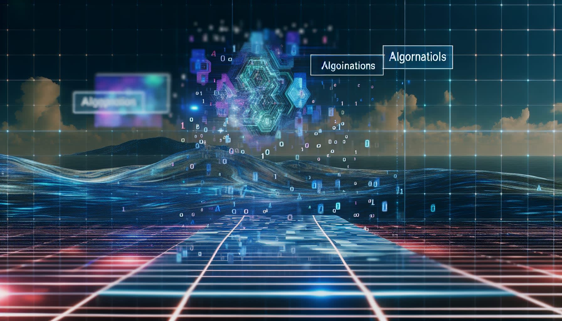 נוף דיגיטלי עתידני עם אלגוריתמים וטכנולוגיות מתקדמות, המייצג שינויים ב-SEO ב-2026