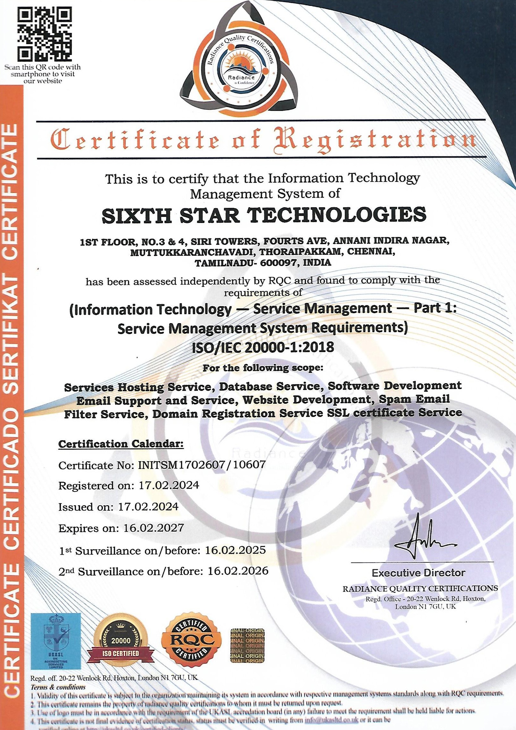 ISO Certificate - Sixth Star Technologies