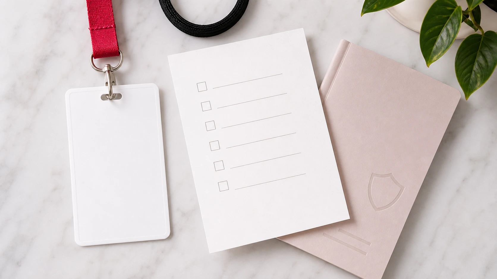 iFansX community guidelines desk with access badge, checklist paper, and compliance booklet