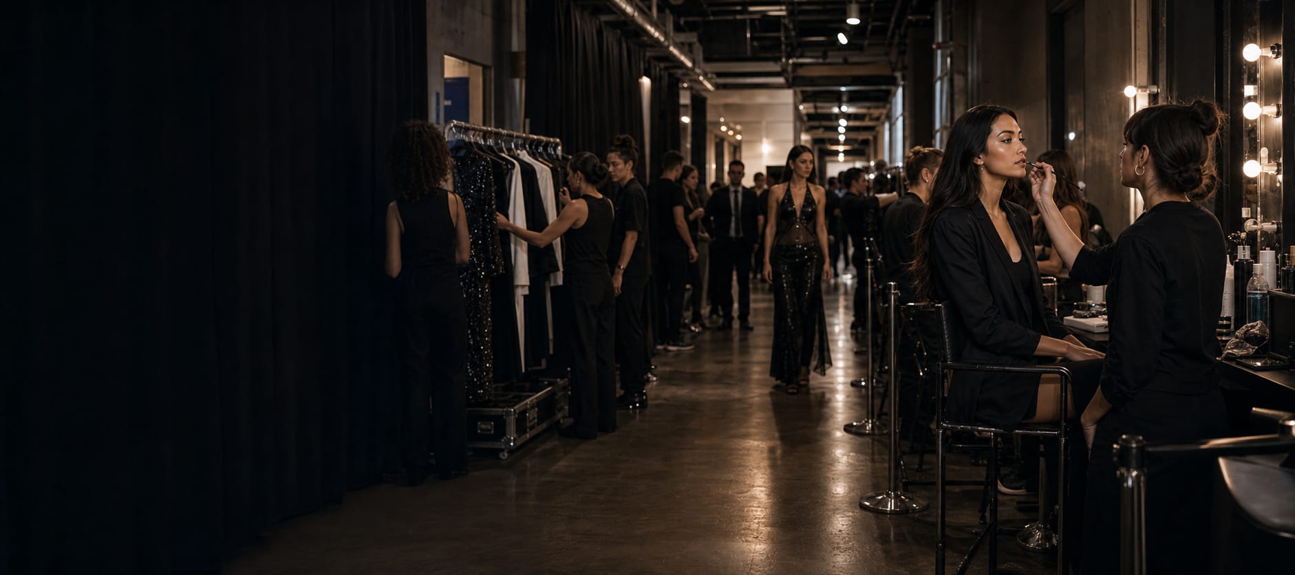 Backstage corridor before a fashion showcase