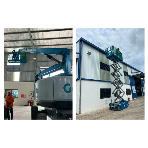 Máy nâng phục vụ vệ sinh khu vực cao trong nhà xưởng