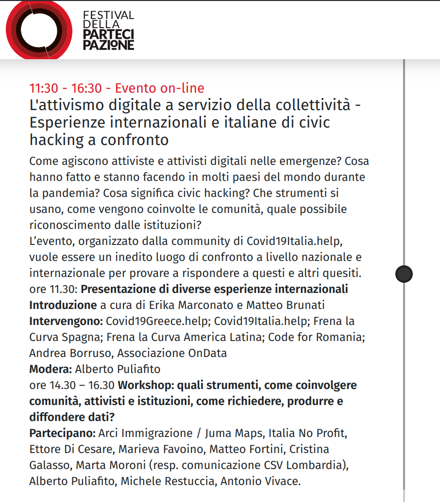 Screenshot del programma dal sito del Festival della Partecipazione