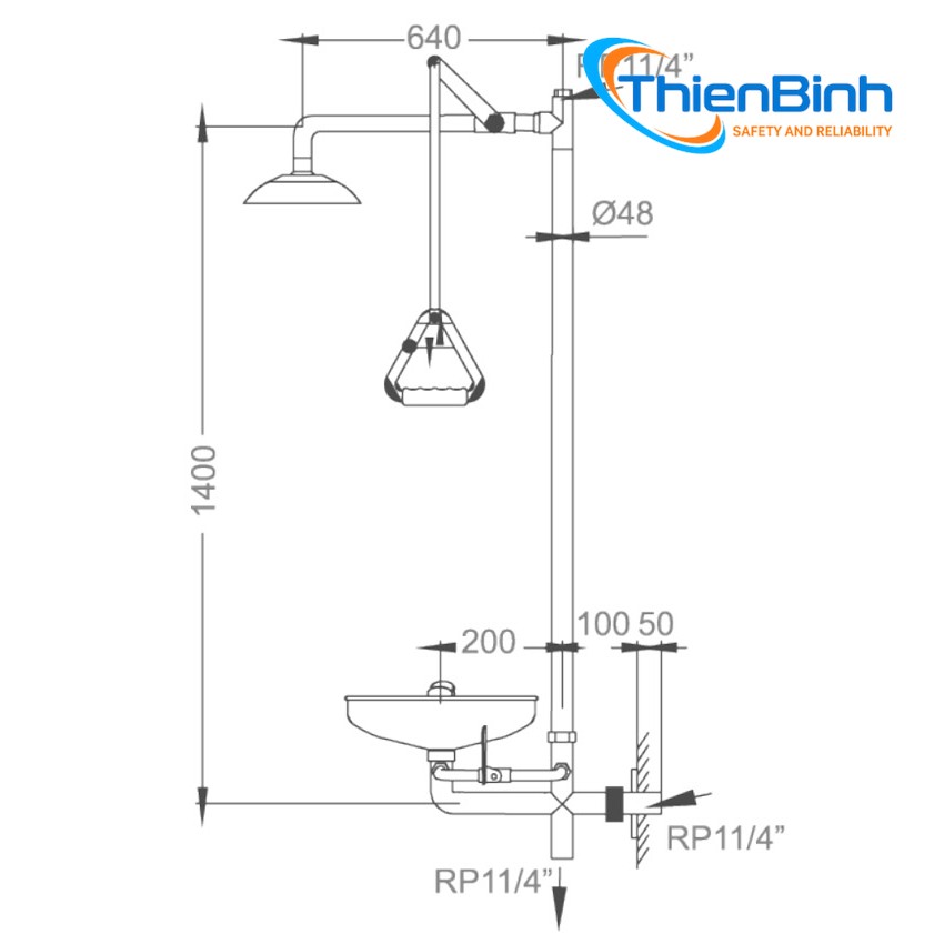 Wall-Mounted Shower & Eye Wash - Ảnh chi tiết 1