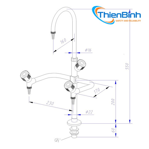Three Way Bench Faucet - Ảnh chi tiết 1
