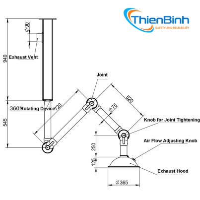 Aluminiumum Alloy 3 Joints Fume Extractor - Ảnh chi tiết 1