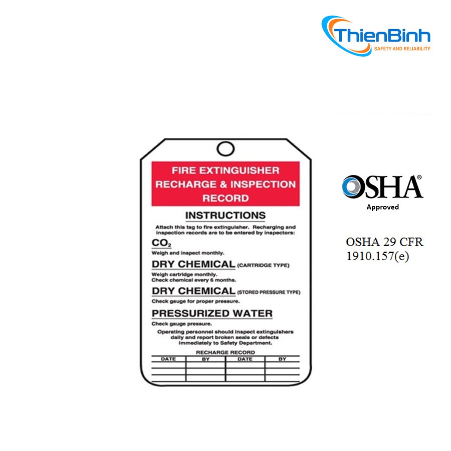 Hồ sơ kiểm tra và nạp lại bình chữa cháy Accuform MGT208PTP Thẻ nhựa 5-7/8" x 3-3/8" x 25 chiếc.